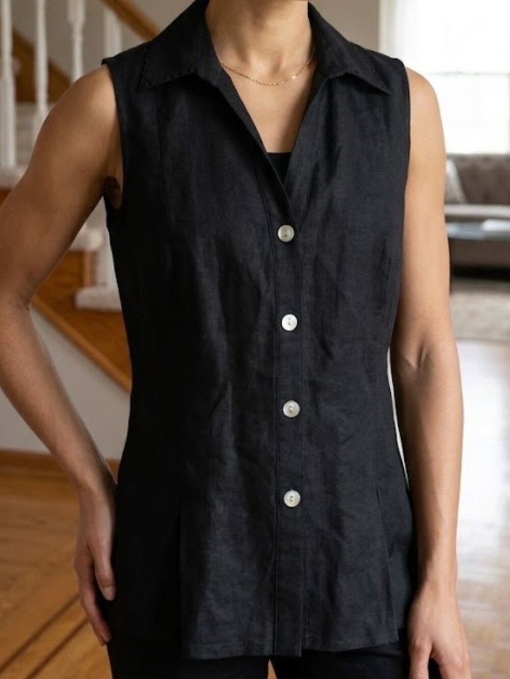 NWT Studio I black sz 10 sleeveless Linen Blend shirt